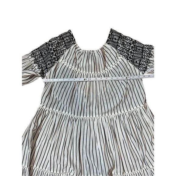 Free People Women's Boho Mini Lola Striped Dress White Black Tiered Embroidered - Picture 12 of 12